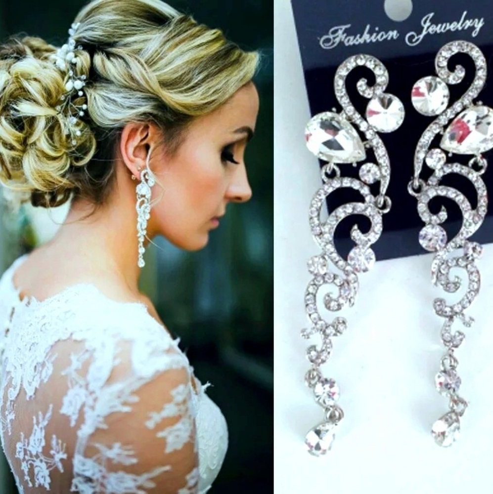 Crystal Long Earrings Dangle Rhinestone Earrings Statement Wedding Bride Jewelry